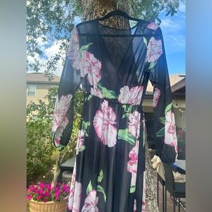 Sheer Floral Maxi Crossover Dress
